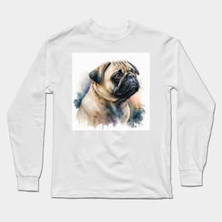 Pug Watercolour Style Painting Long Sleeve T-Shirt